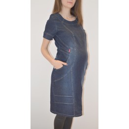 Дънков сукман за бременни със спортна линия в тъмно син деним
